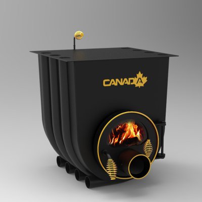 Печка на дърва Canada Калориферна печка на дърва «Canada» за огрев и готвене «02» със стъкло
